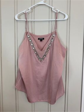 Express Blush Pink Embellished V-Neck Cami Top Y2K Style 90s Club